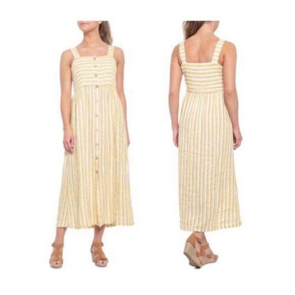 Rachel Zoe Yellow Striped Long Linen Dress, Size 8 - Picture 1 of 6